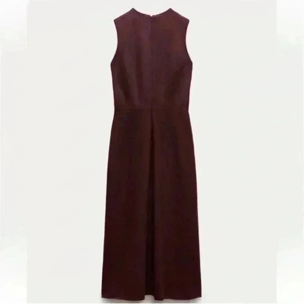 NWT ZARA DRESS ZW COLLECTION BURGUNDY LINED WOOL A LINE SLIGHT FLARE - Picture 3 of 5